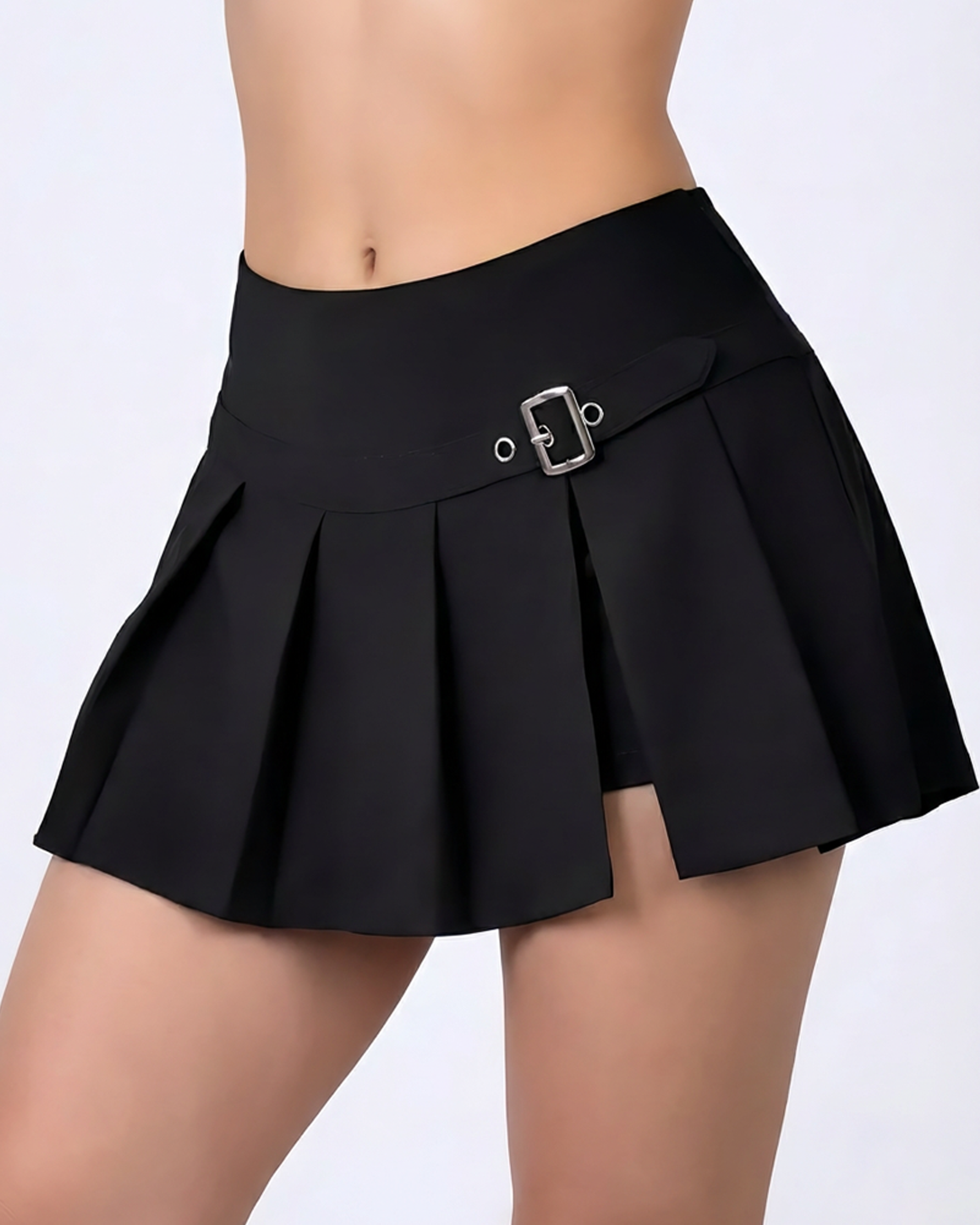 Pleated Buckle Mini Skirt