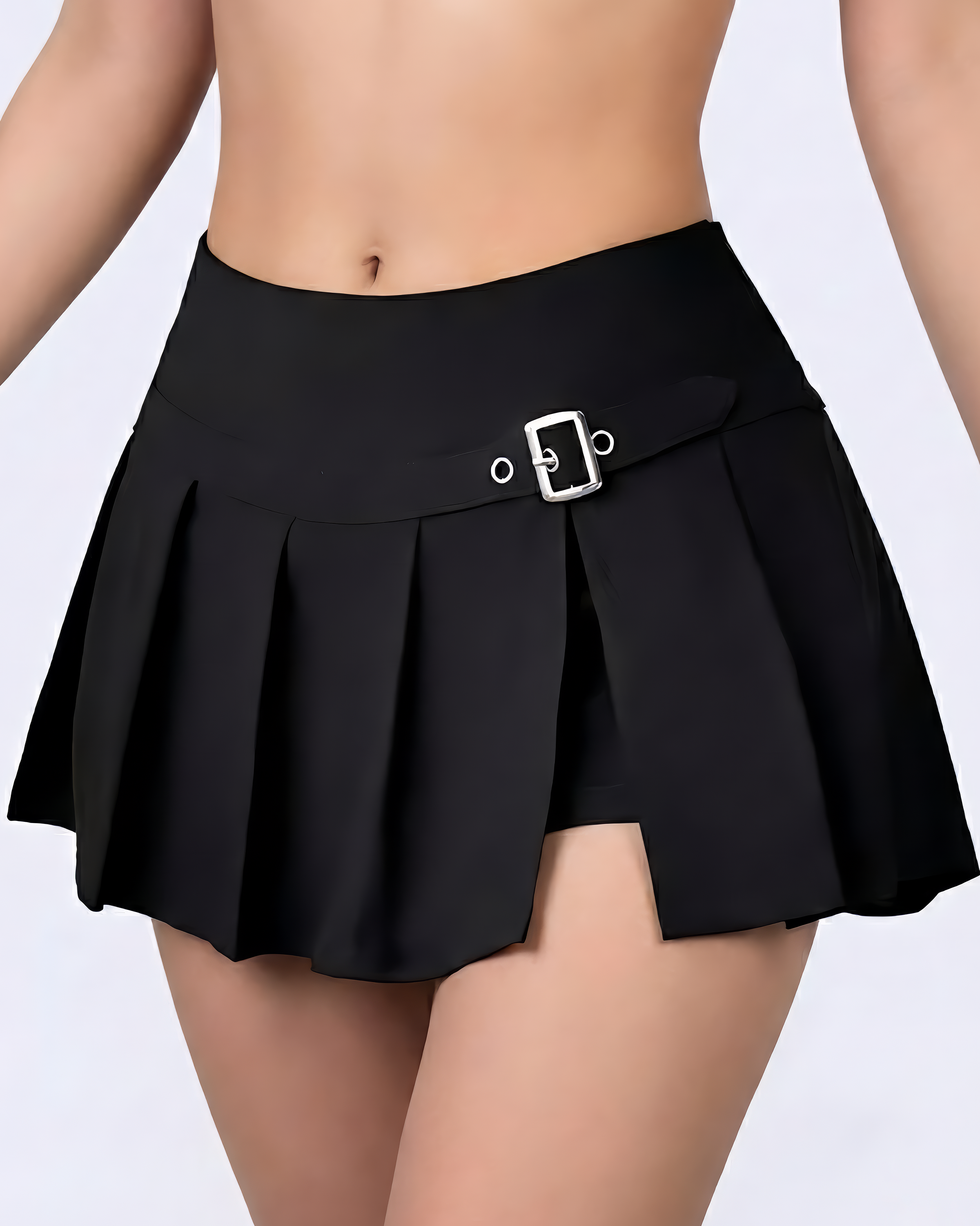 Pleated Buckle Mini Skirt